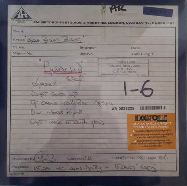 The Alan Parsons Project – Pyramid “Work In Progress” (RSD2024) (Vinyle neuf/New LP)