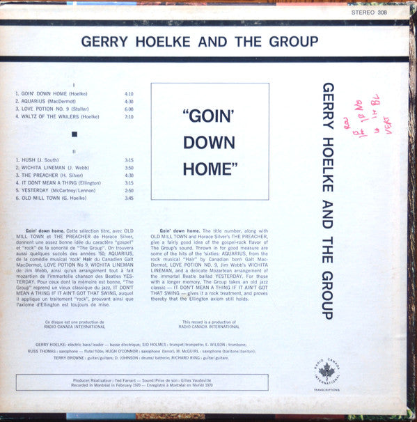 Gerry Hoelke Group ‎– Goin' Down Home (Vinyle usagé / Used LP)