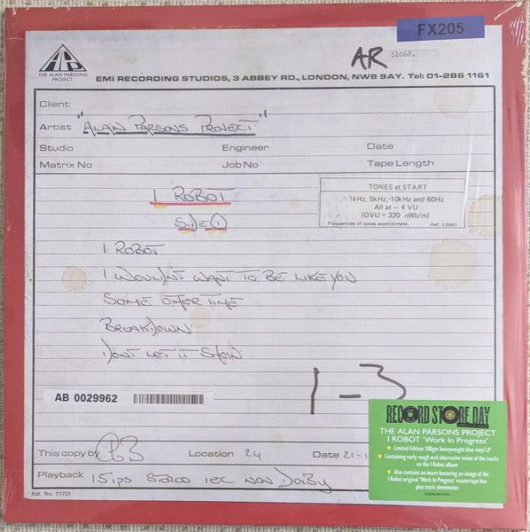 The Alan Parsons Project – I Robot “Work In Progress” (RSD25) (Vinyle neuf/New LP)